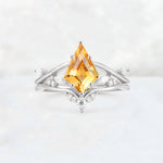 Kite Cut Citrine Leaf Chevron Engagement Ring Set - Additional view
