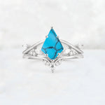 Kite Cut Turquoise Leaf Chevron Engagement Ring Set - Additional view