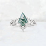 Kite Cut Moss Agate Leaf Chevron Engagement Ring Set - Additional view