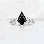 Kite Cut Black Onyx Leaf Chevron Engagement Ring Set - Additional view