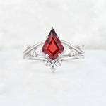 Kite Cut Garnet Leaf Chevron Engagement Ring Set - Additional view