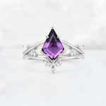 Kite Cut Amethyst Leaf Chevron Engagement Ring Set - Additional view