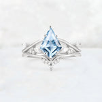 Kite Cut Aquamarine Leaf Chevron Engagement Ring Set - Additional view