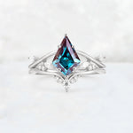 Kite Cut Alexandrite Leaf Chevron Engagement Ring Set - Additional view
