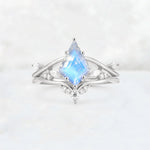 Kite Cut Moonstone Leaf Chevron Engagement Ring Set - Additional view