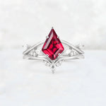 Kite Cut Ruby Leaf Chevron Engagement Ring Set - Additional view