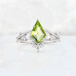 Kite Cut Peridot Leaf Chevron Engagement Ring Set - Additional view
