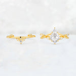 Kite Cut Moissanite Leaf Chevron Engagement Ring Set - Additional view