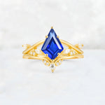 Kite Cut Sapphire Leaf Chevron Engagement Ring Set - Additional view