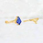 Kite Cut Sapphire Leaf Chevron Engagement Ring Set - Additional view