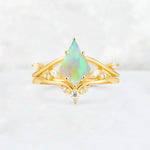 Kite Cut Fire Opal Leaf Chevron Engagement Ring Set - Additional view