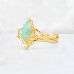Kite Cut Fire Opal Leaf Chevron Engagement Ring Set - Additional view