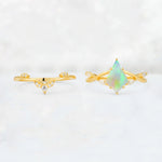 Kite Cut Fire Opal Leaf Chevron Engagement Ring Set - Additional view
