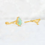 Kite Cut Fire Opal Leaf Chevron Engagement Ring Set - Additional view