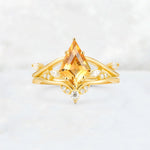 Kite Cut Citrine Leaf Chevron Engagement Ring Set - Additional view