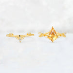 Kite Cut Citrine Leaf Chevron Engagement Ring Set - Additional view