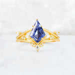 Kite Cut Tanzanite Leaf Chevron Engagement Ring Set - Additional view