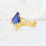 Kite Cut Tanzanite Leaf Chevron Engagement Ring Set - Additional view