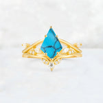 Kite Cut Turquoise Leaf Chevron Engagement Ring Set - Additional view