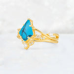 Kite Cut Turquoise Leaf Chevron Engagement Ring Set - Additional view
