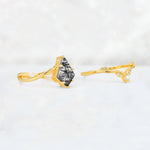 Kite Cut Black Rutilated Quartz Leaf Chevron Engagement Ring Set - Additional view