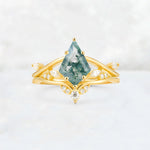 Kite Cut Moss Agate Leaf Chevron Engagement Ring Set - Additional view