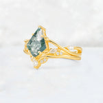 Kite Cut Moss Agate Leaf Chevron Engagement Ring Set - Additional view