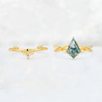 Kite Cut Moss Agate Leaf Chevron Engagement Ring Set - Additional view