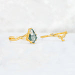 Kite Cut Moss Agate Leaf Chevron Engagement Ring Set - Additional view