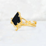 Kite Cut Black Onyx Leaf Chevron Engagement Ring Set - Additional view