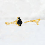Kite Cut Black Onyx Leaf Chevron Engagement Ring Set - Additional view