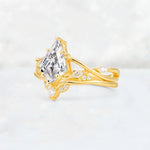 Kite Cut Lab Diamond Leaf Chevron Engagement Ring Set - Additional view