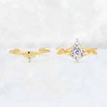 Kite Cut Lab Diamond Leaf Chevron Engagement Ring Set - Additional view