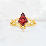 Kite Cut Garnet Leaf Chevron Engagement Ring Set - Additional view