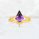 Kite Cut Amethyst Leaf Chevron Engagement Ring Set - Additional view