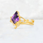 Kite Cut Amethyst Leaf Chevron Engagement Ring Set - Additional view