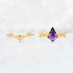 Kite Cut Amethyst Leaf Chevron Engagement Ring Set - Additional view
