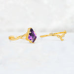 Kite Cut Amethyst Leaf Chevron Engagement Ring Set - Additional view