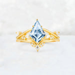 Kite Cut Aquamarine Leaf Chevron Engagement Ring Set - Additional view