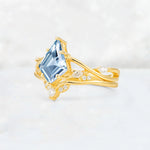 Kite Cut Aquamarine Leaf Chevron Engagement Ring Set - Additional view