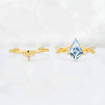 Kite Cut Aquamarine Leaf Chevron Engagement Ring Set - Additional view