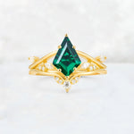 Kite Cut Emerald Leaf Chevron Engagement Ring Set - Additional view