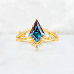 Kite Cut Alexandrite Leaf Chevron Engagement Ring Set - Additional view