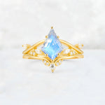 Kite Cut Moonstone Leaf Chevron Engagement Ring Set - Additional view