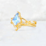 Kite Cut Moonstone Leaf Chevron Engagement Ring Set - Additional view