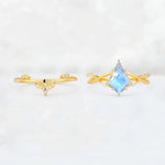 Kite Cut Moonstone Leaf Chevron Engagement Ring Set - Additional view