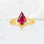 Kite Cut Ruby Leaf Chevron Engagement Ring Set - Additional view