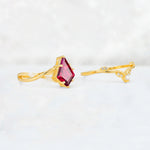 Kite Cut Ruby Leaf Chevron Engagement Ring Set - Additional view