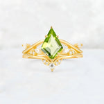 Kite Cut Peridot Leaf Chevron Engagement Ring Set - Additional view