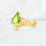 Kite Cut Peridot Leaf Chevron Engagement Ring Set - Additional view